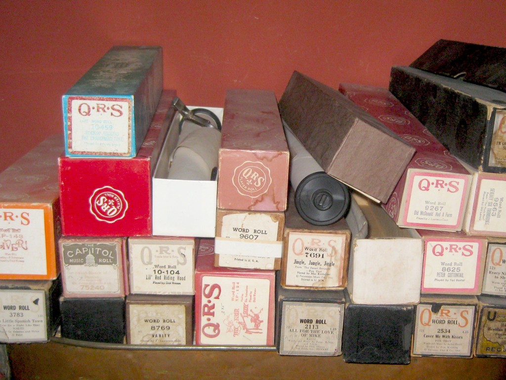 boxes of piano rolls