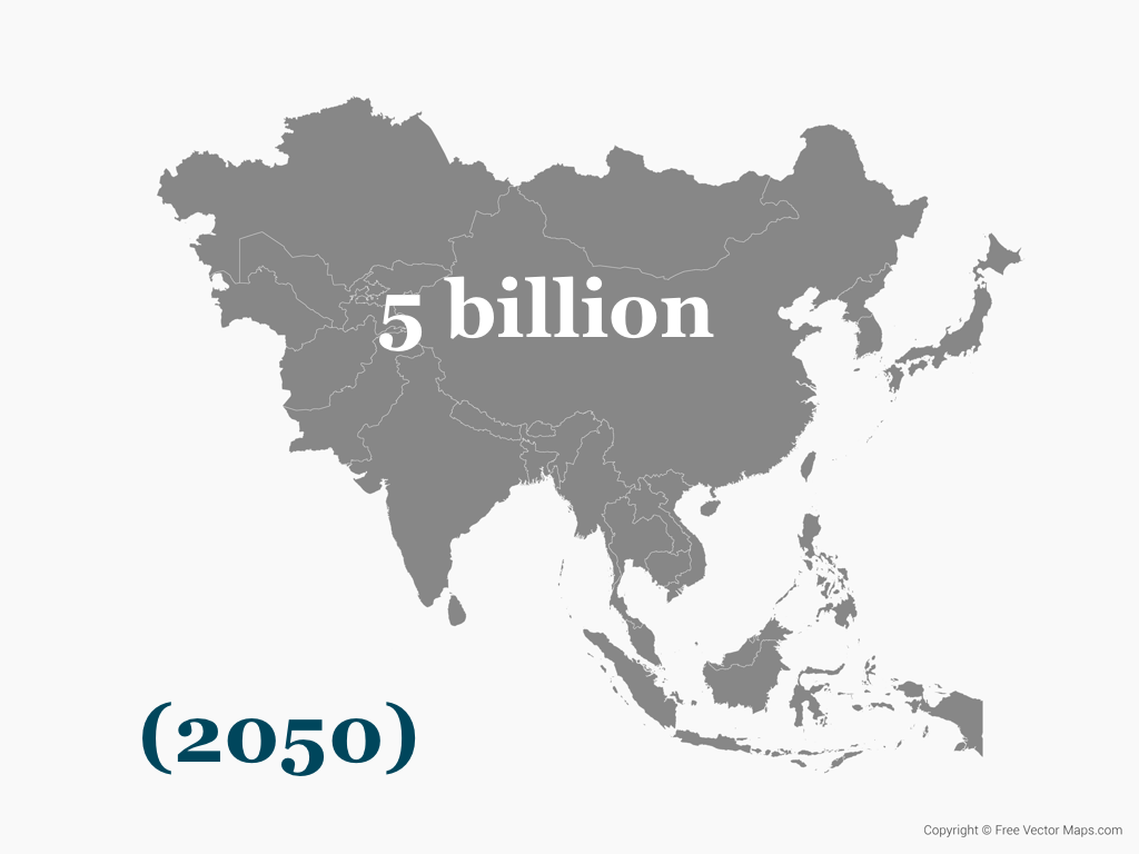 Asia: population in 2050: 5 billion