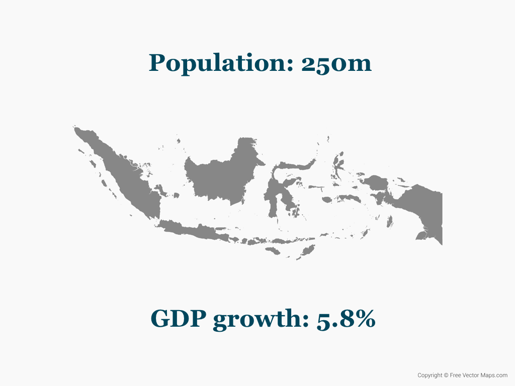 Indonesia: Population: 250 million, GDP growth: 5.8%